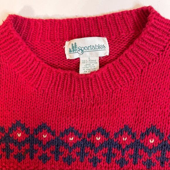 Vintage Sportables Knit Red, White, & Blue Patterned Sweater - Picture 3 of 6